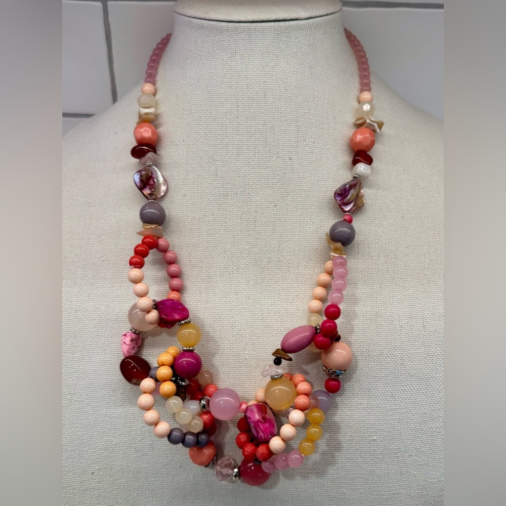 Nena Pink & Multi-Color Beaded Necklace 💕 Statement Piece